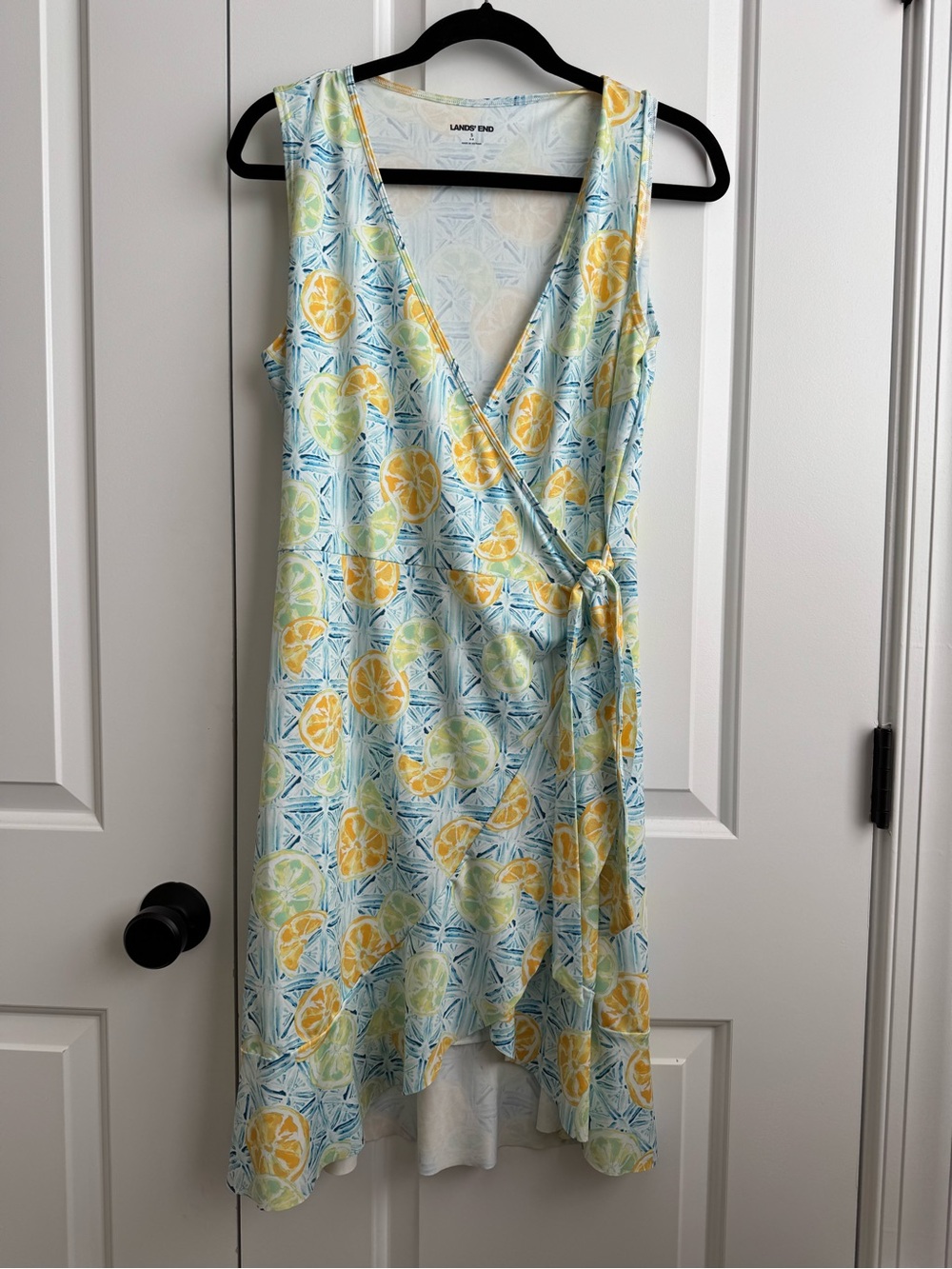 Lands’ End Small Lemon Citrus Print Sleeveless Wrap Dress Swim Cover Up